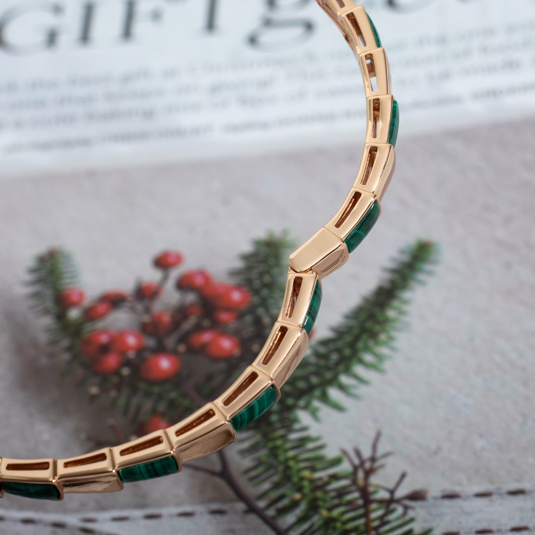 BVLGARI SERPENTI BRACELET PINK GOLD MALACHITE