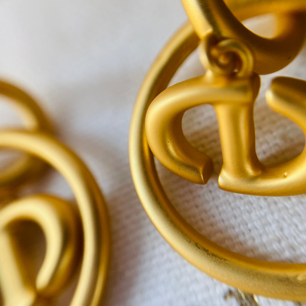 DIOR CD NAVY EARRINGS GOLD