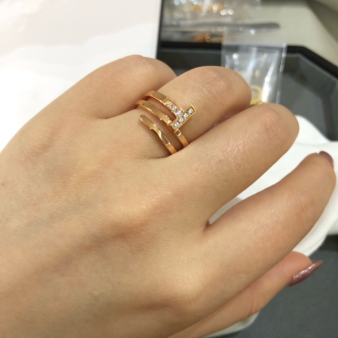 TIFFANY T WIRE DOUBLE ROWS RING PINK GOLD