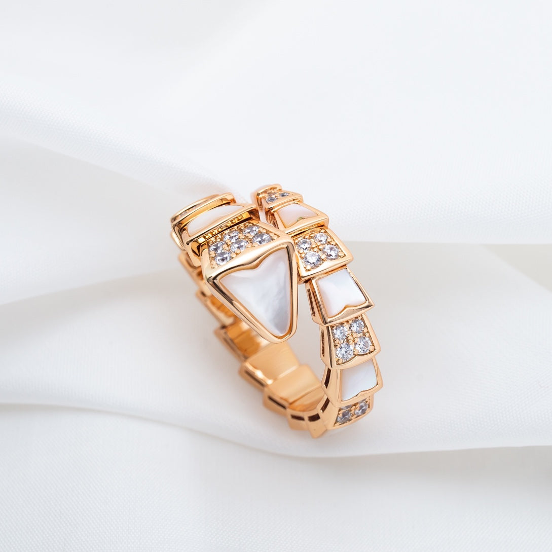 BVLGARI SERPENTI RING PINK GOLD DIAMOND MOP