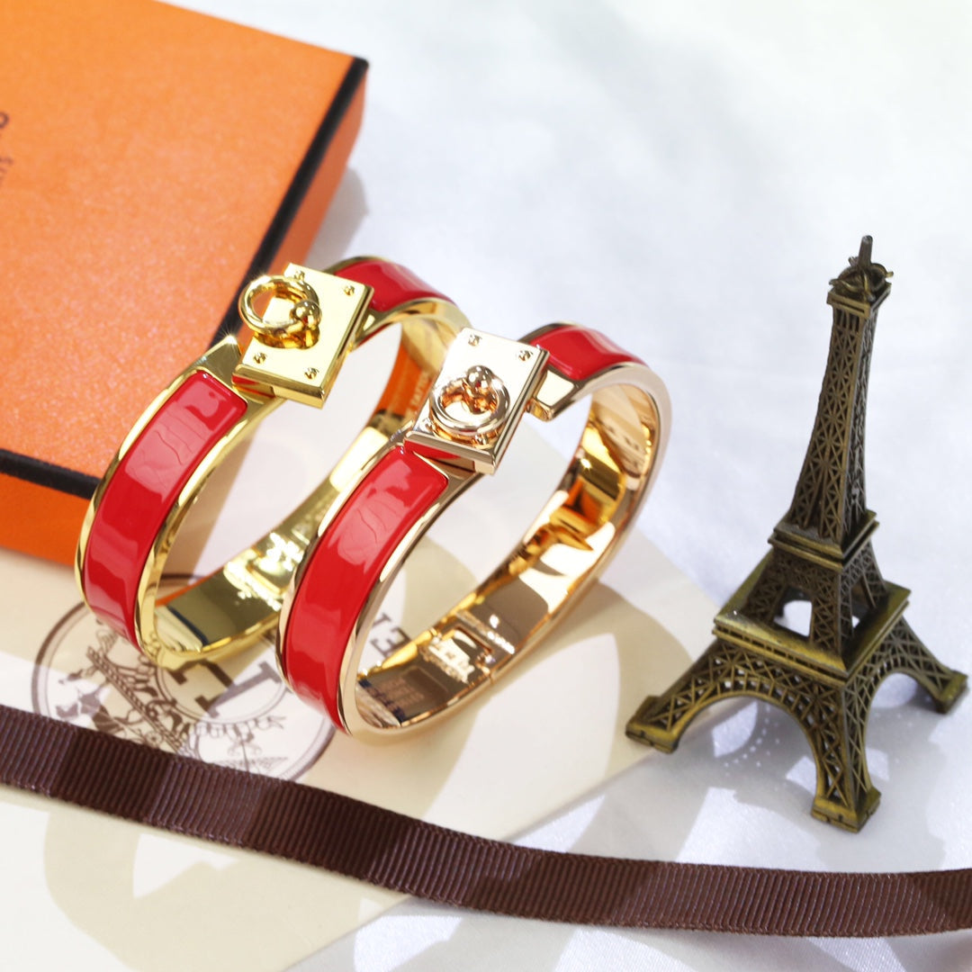 HERMES H RING LOCK BRACELET 12MM RED
