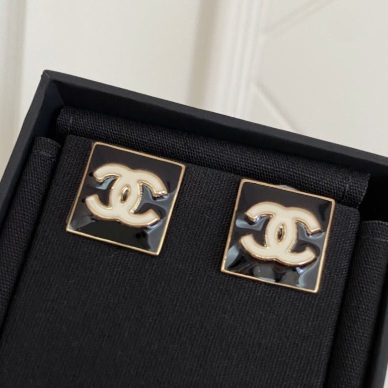 Chanel Double C Square Stud Earrings