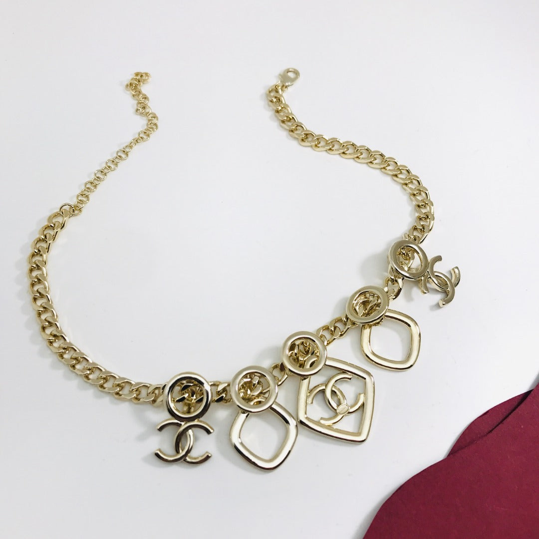 Chanel Multi Charm Pink Gold Black Enamel Necklace