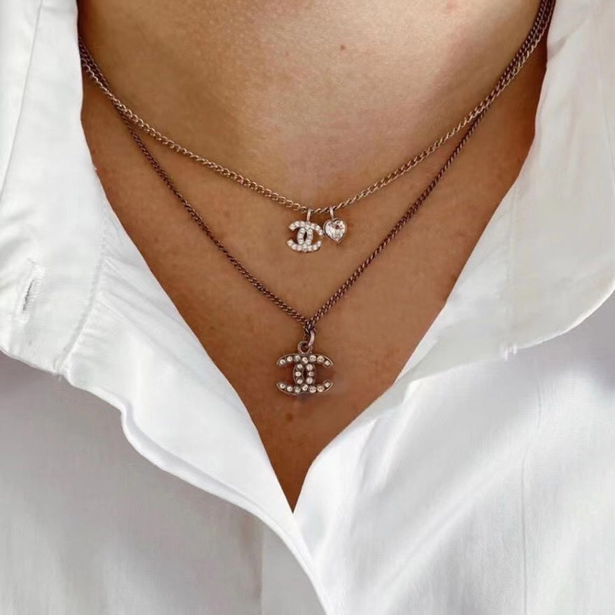 Chanel Double C Heart Diamond Necklace