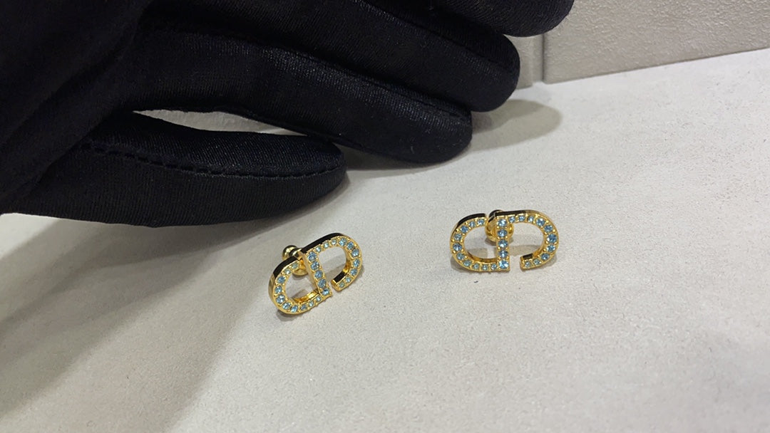 DIOR PETIT CD DIAMOND GOLD STUD EARRINGS