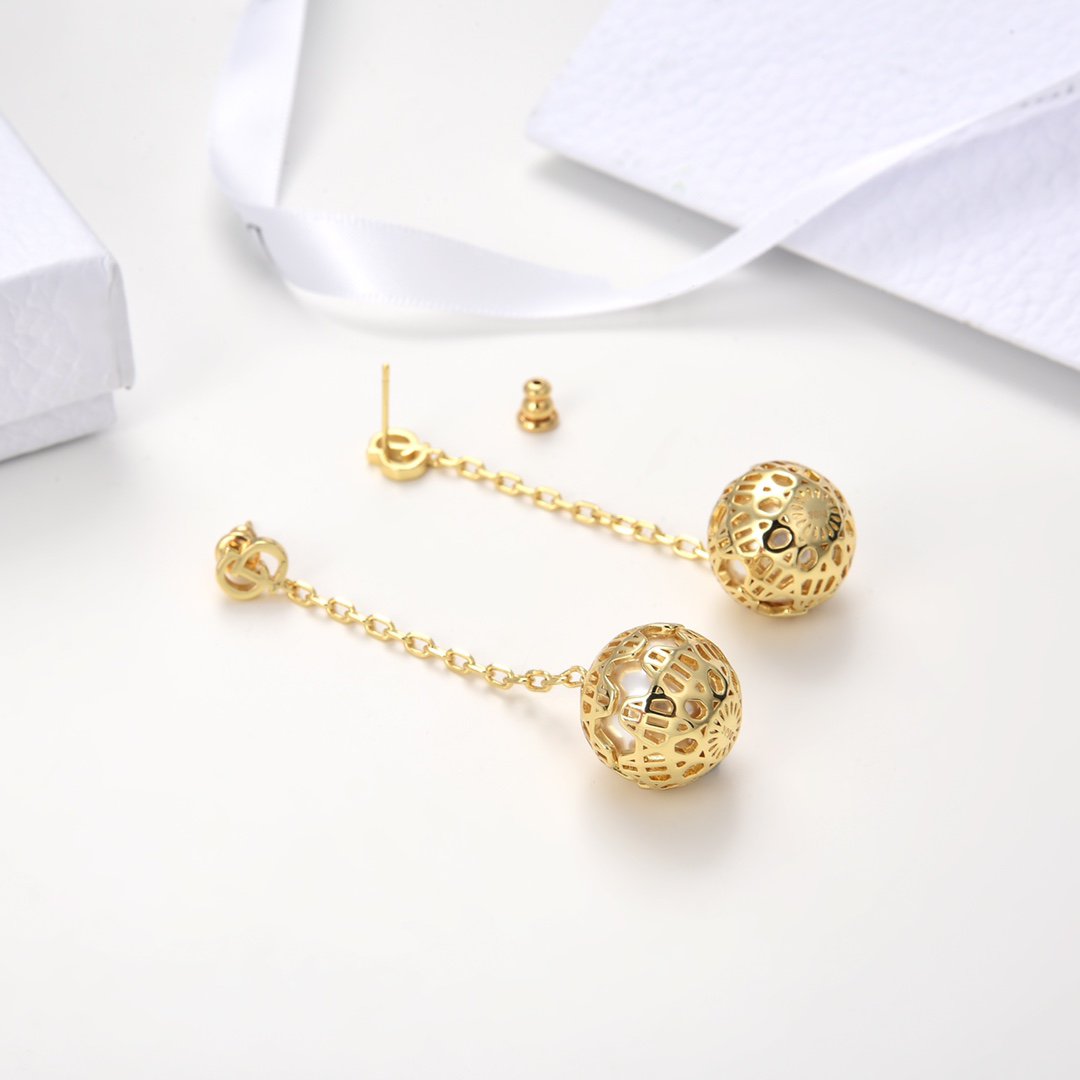 DIOR CD BALL DROP GOLD EARRINGS