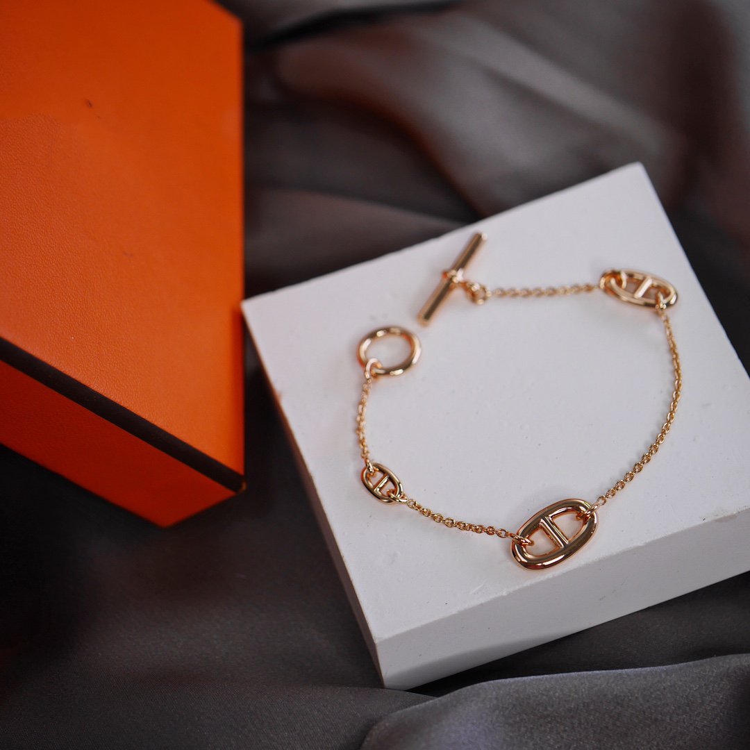 HERMES DANCRE CHAINE 3 MOTIF PINK GOLD BRACELET