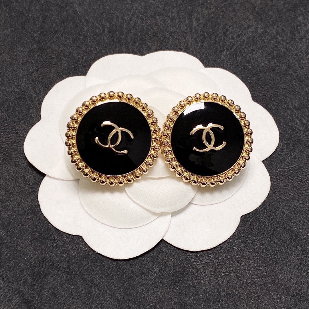 Chanel Circle Pink Gold Enamel Stud Earrings