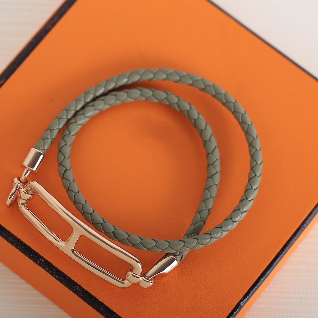 HERMES TOULIS DOUBLE TOUR PINK GOLD BRACELET