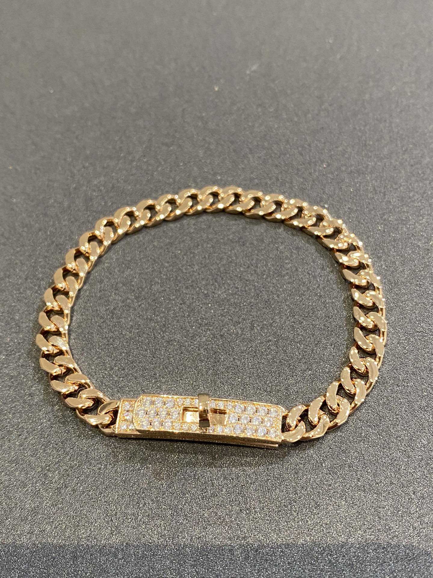 HERMES H Kelly Gourmette Gold Diamond Bracelet