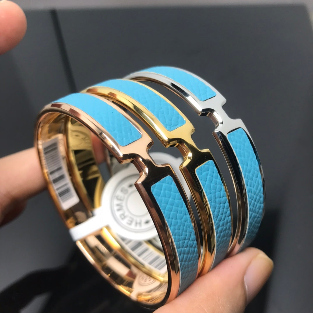 HERMES H Pig Nose Blue Bracelet
