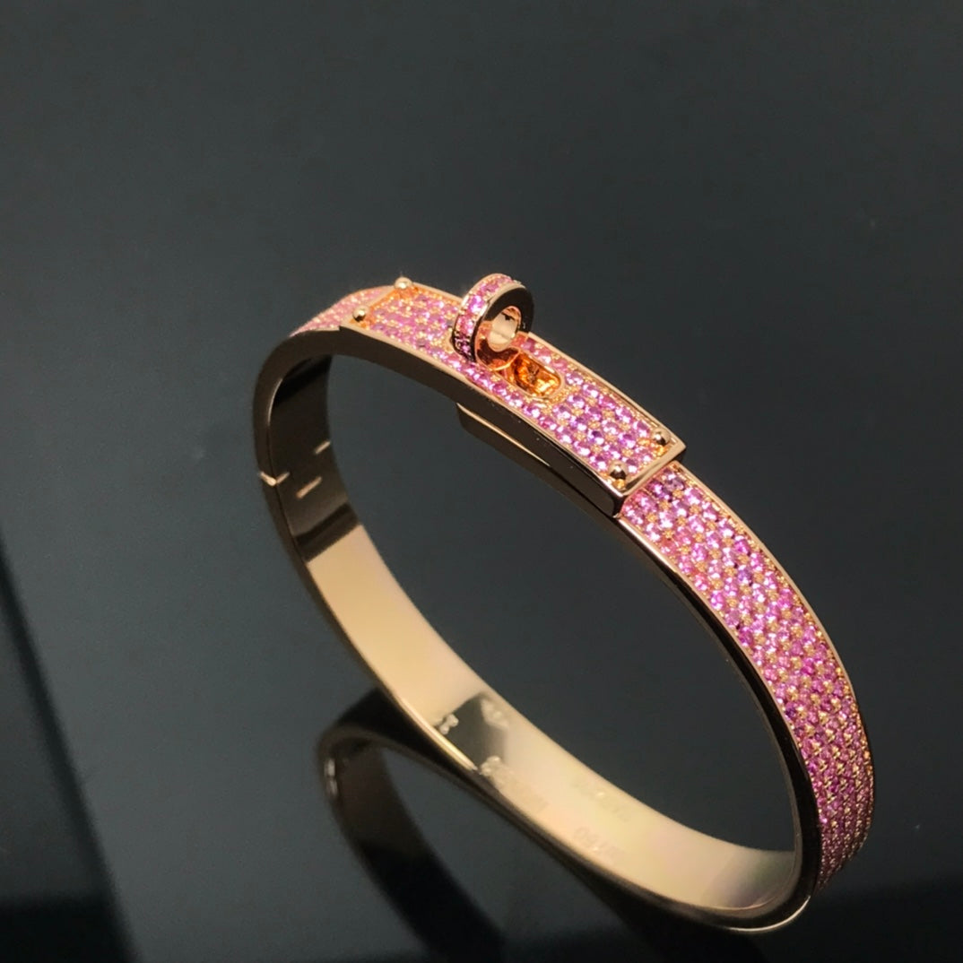 HERMES H Pig Nose Full-Diamond Pink Diamond Pink Gold Bracelet
