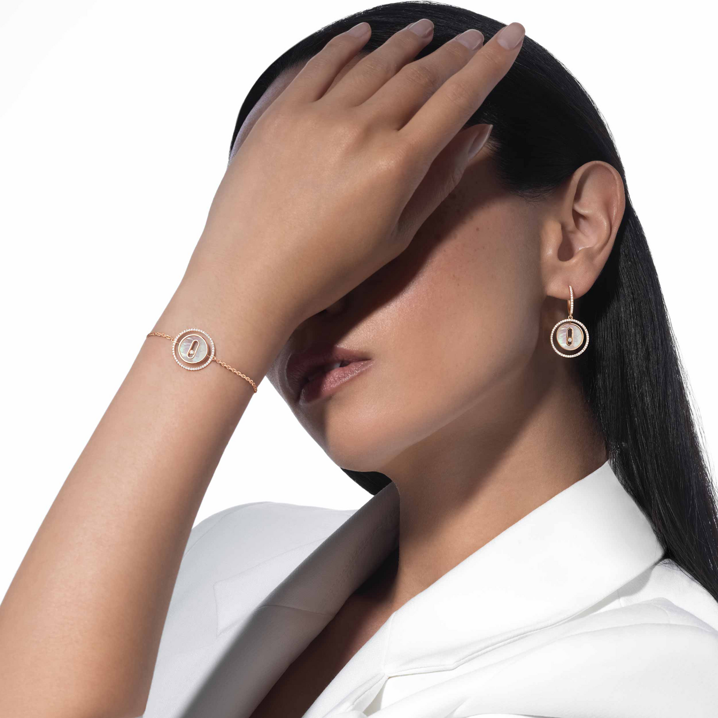 MESSIKA LUCKY MOVE WHITE MOTHER OF PEARL PINK GOLD DIAMOND BRACELET