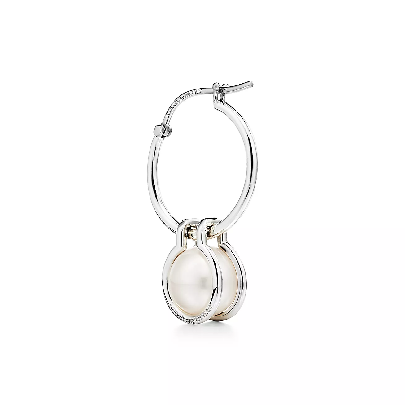 TIFFANY PEARL HOOP SILVER EARRINGS