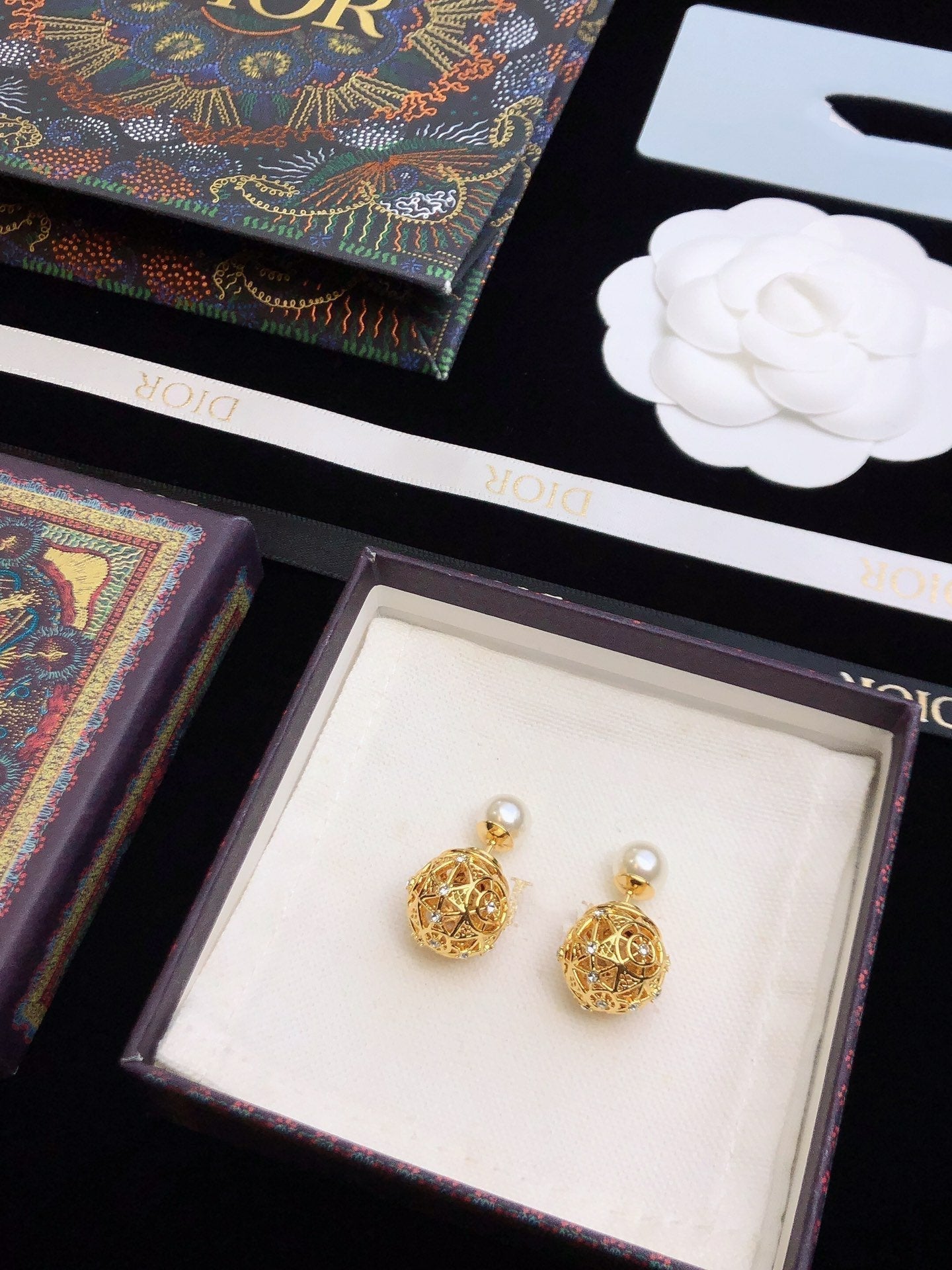 DIOR CD TRIBALES PEARL GOLD DIAMOND EARRINGS