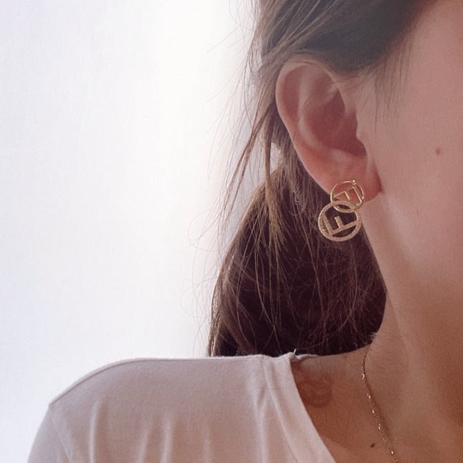 FENDI DOUBLE F EARRINGS GOLD DIAMOND