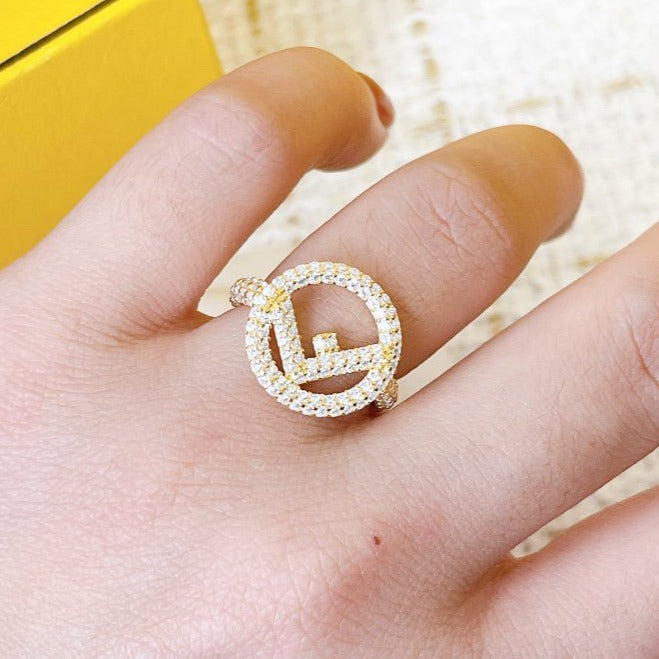 FENDI F LOGO GOLD FULL DIAMOND RING
