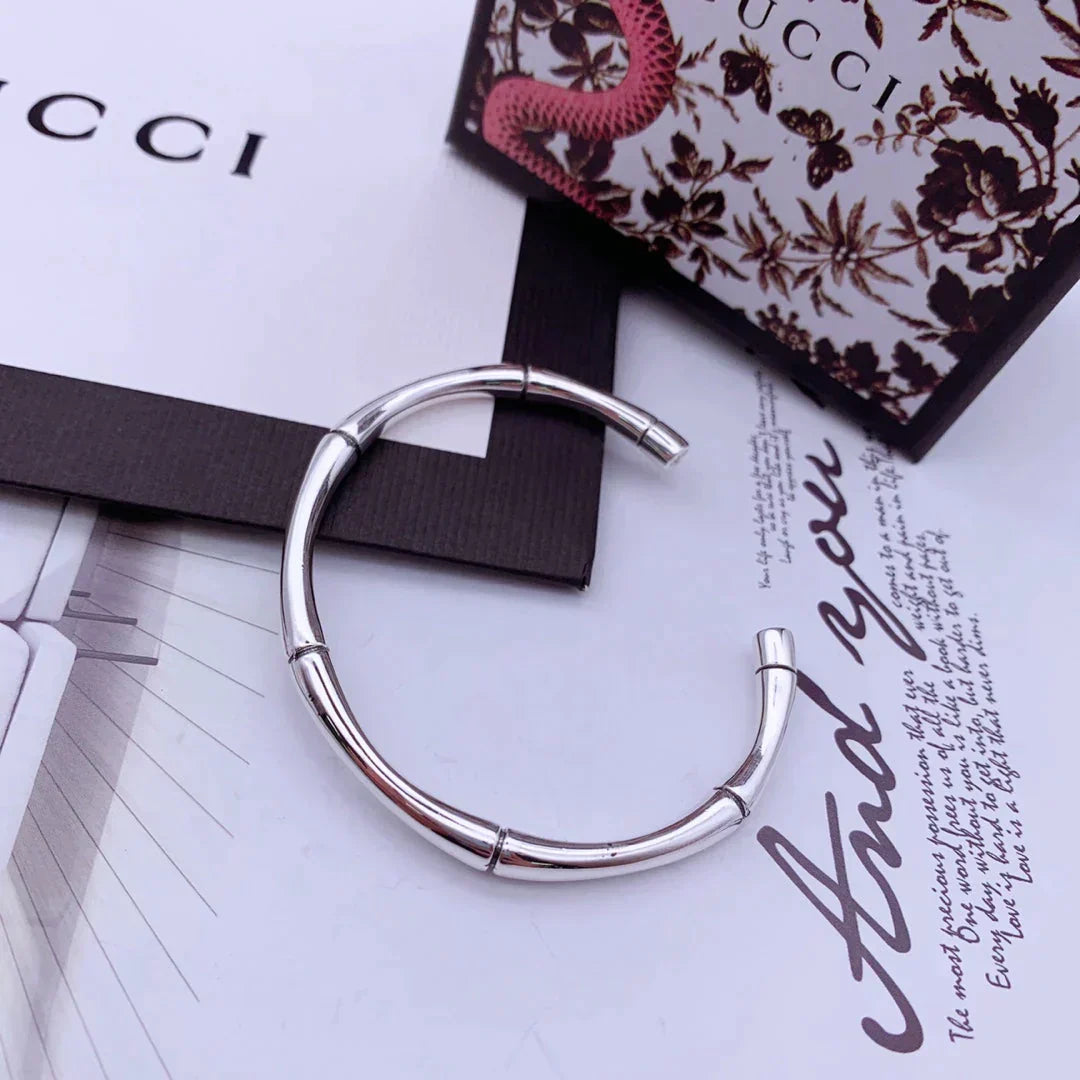 GUCCI STERLING SILVER HIGH BAMBOO OPEN BRACELET