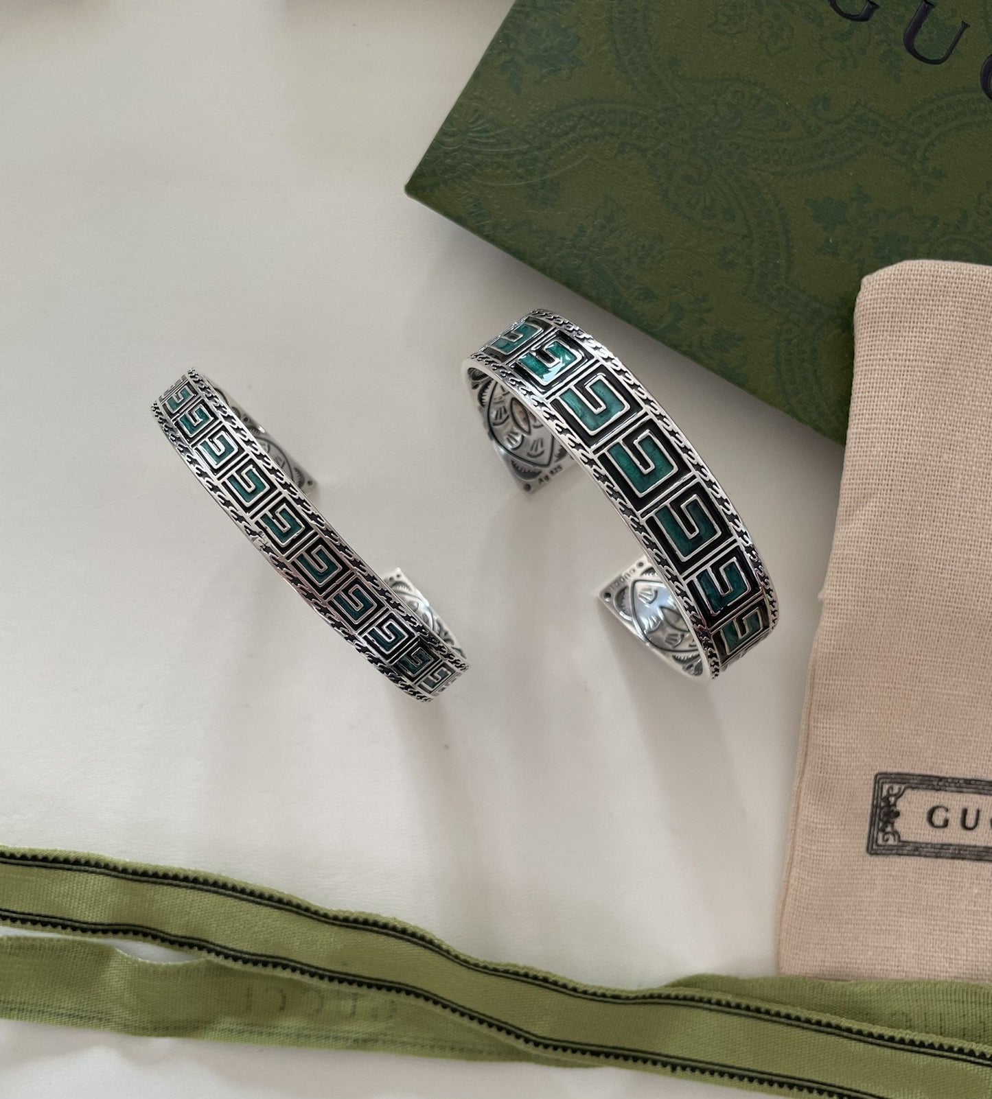 GUCCI G-MONOGRAM STERLING-SILVER & ENAMEL BRACELET