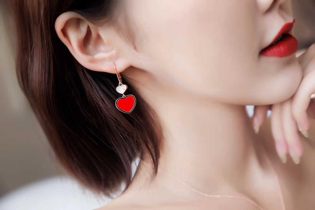 CHOPARD HAPPY HEART EARRINGS CARNELIAN PINK GOLD DIAMOND