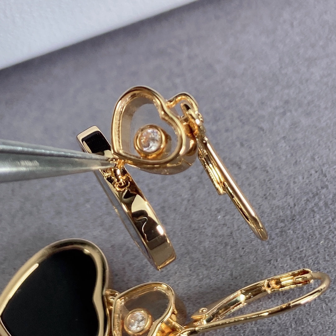 CHOPARD HAPPY HEART EARRINGS ONYX PINK GOLD DIAMOND