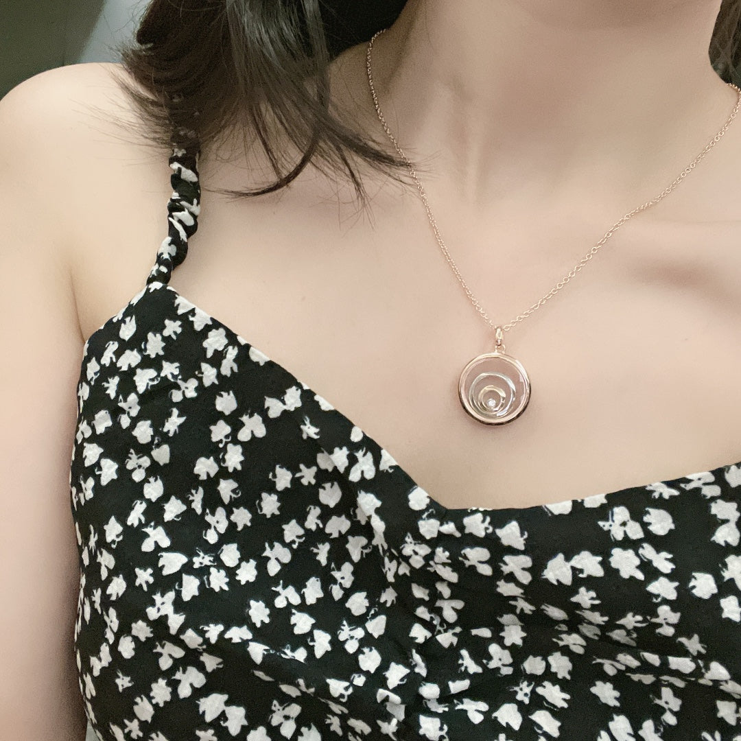 CHOPARD HAPPY HEART NECKLACE TRIPLE RING PINK GOLD 1 DIAMOND