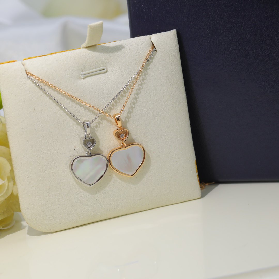 CHOPARD HAPPY HEART WHITE MOP NECKLACE SILVER DIAMOND