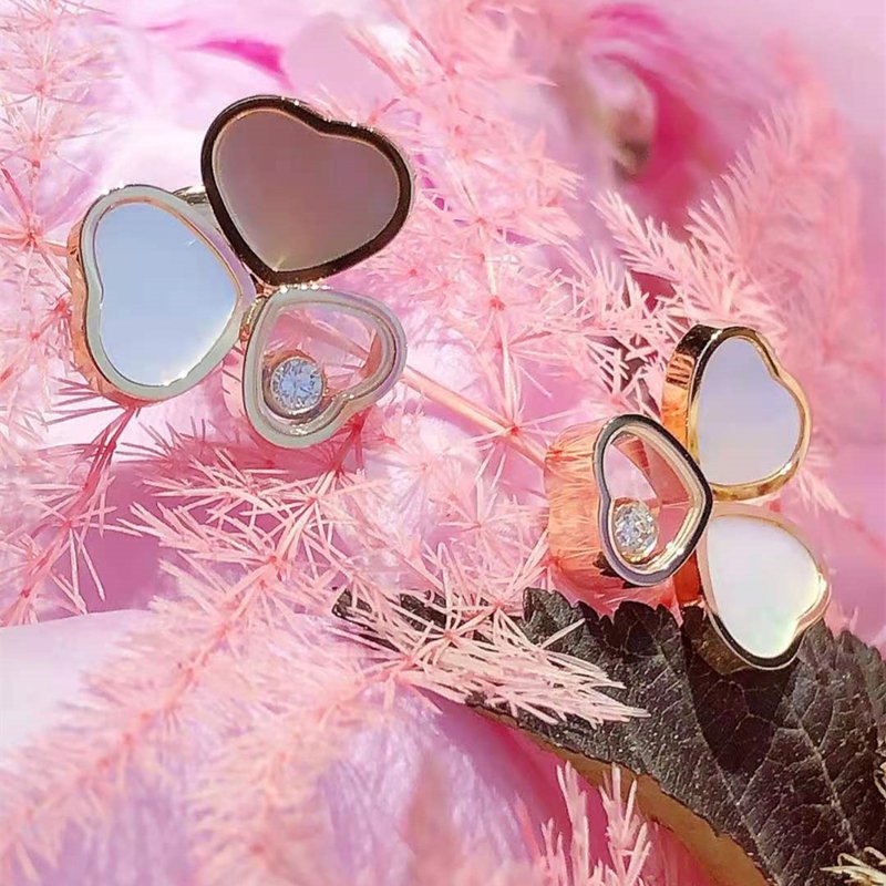 CHOPARD HAPPY HEART MOP EARRINGS PINK GOLD DIAMOND