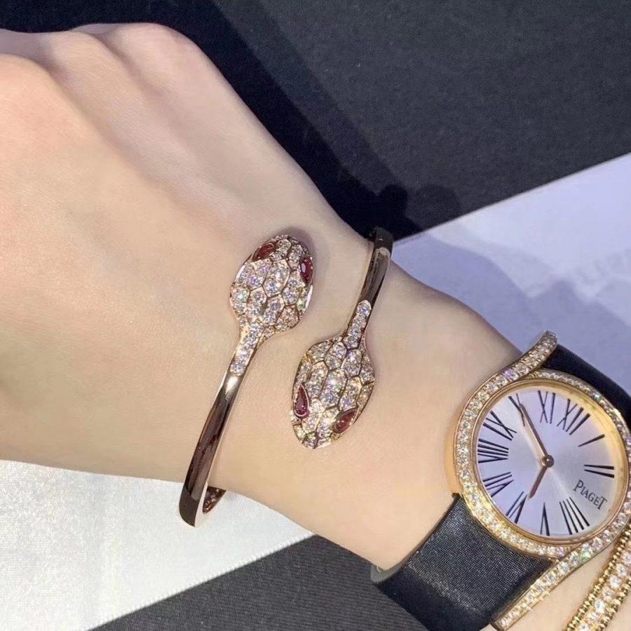 BVLGARI SERPENTI BRACELET PINK GOLD DIAMOND DOUBLE SNAKE