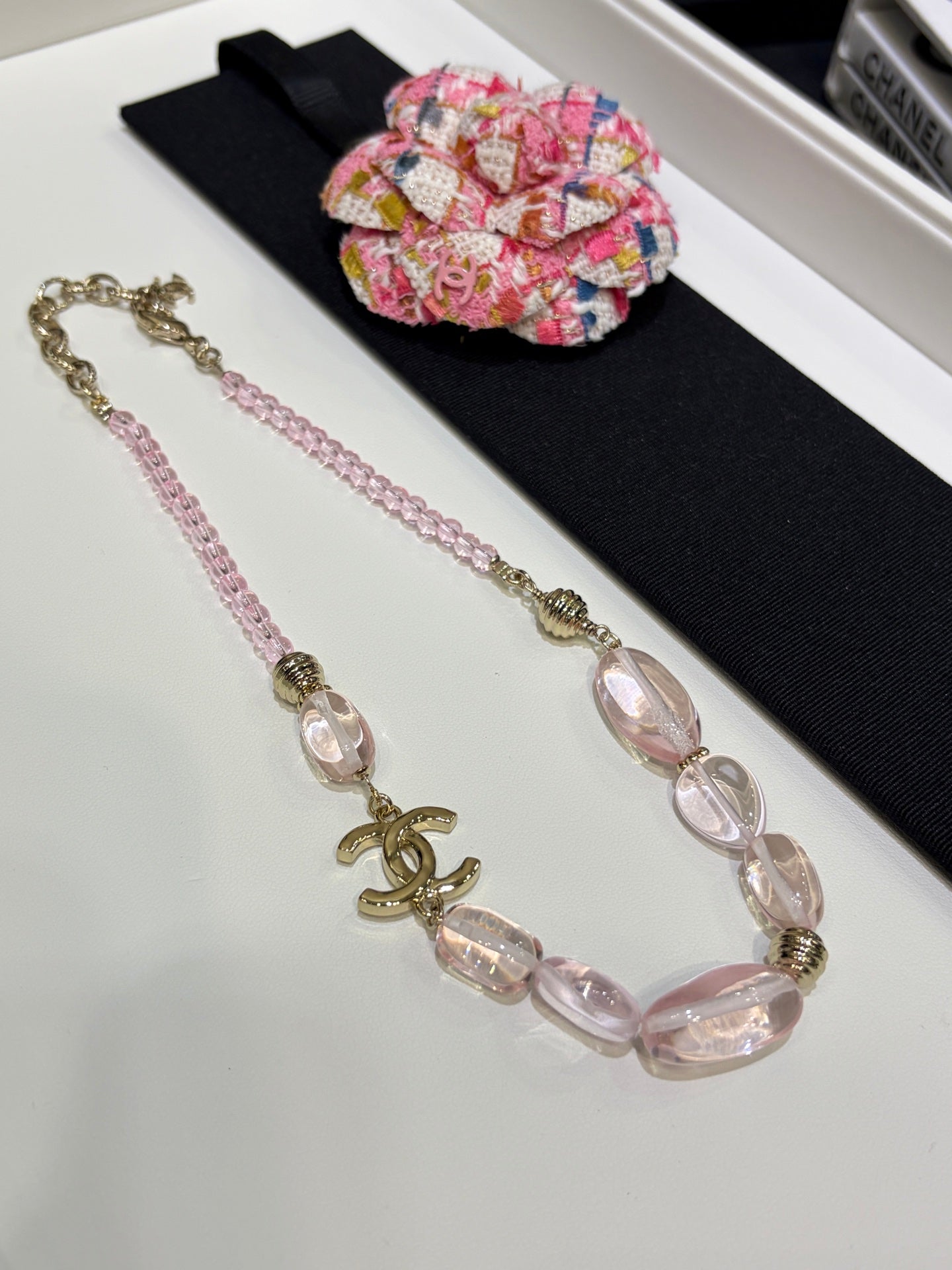 Chanel 2026 Double C Pink Acrylic Beaded Necklace