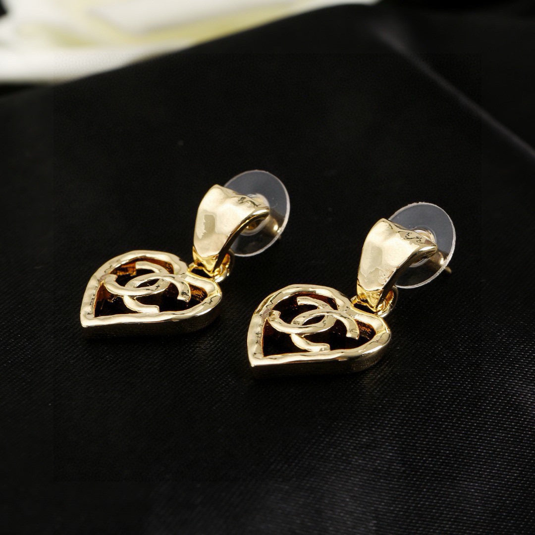 Chanel Heart Shaped Gold Double C Earrings