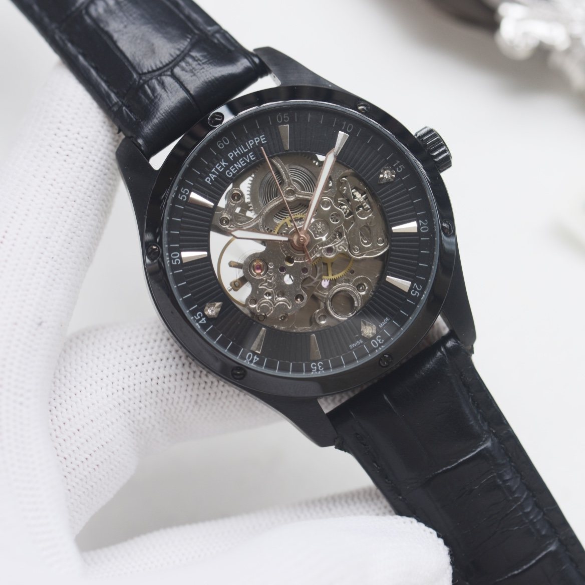 PATEK PHILIPPE Black Dial Strap Watch — hero