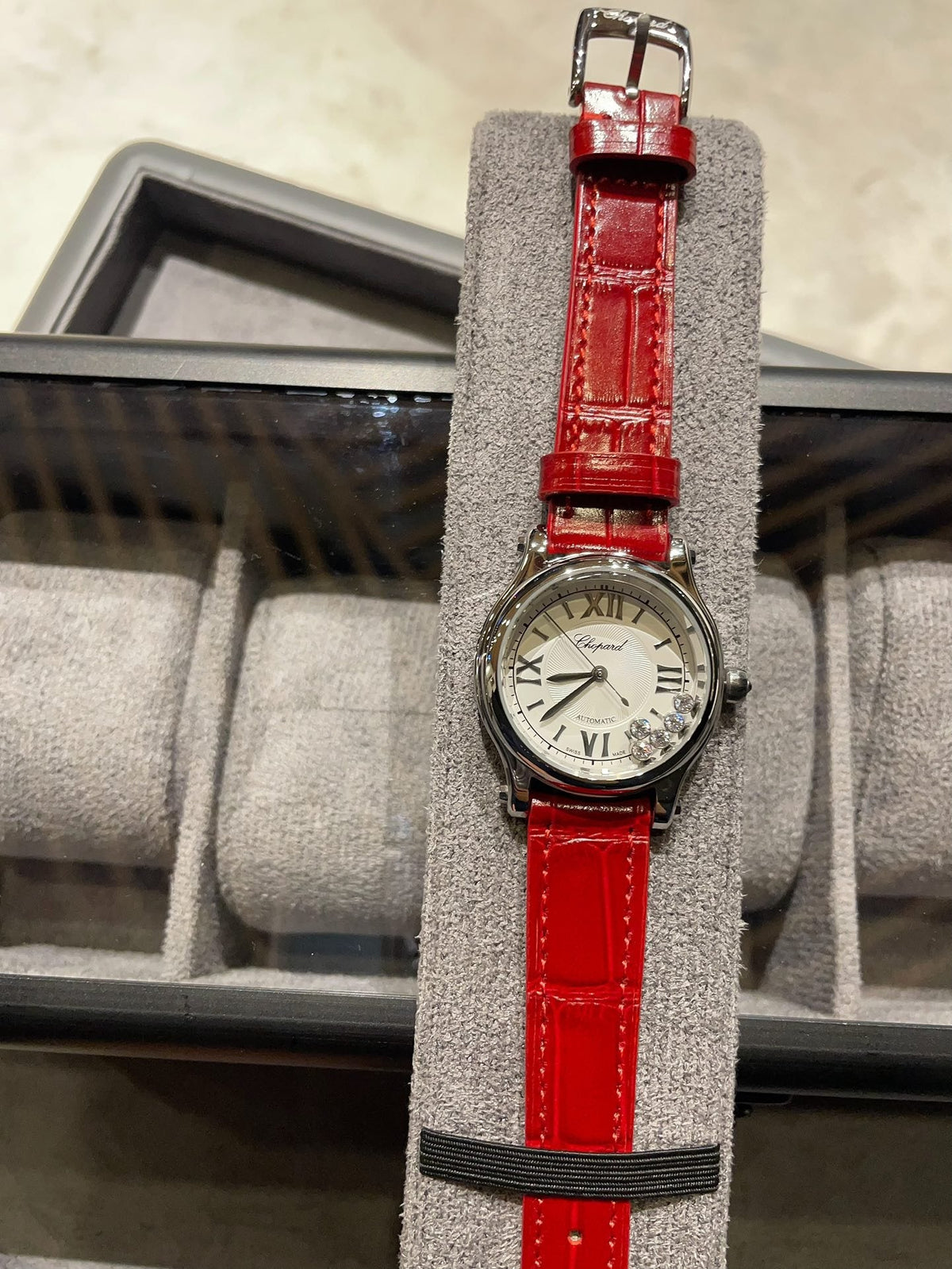 Chopard Red Silver White Dial Strap Watch — hero