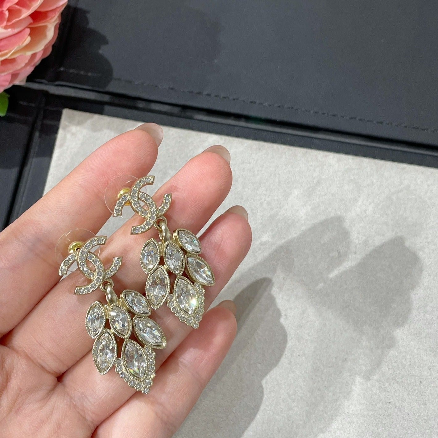Chanel Small Fragrance Wheat Gold Diamond Earrings