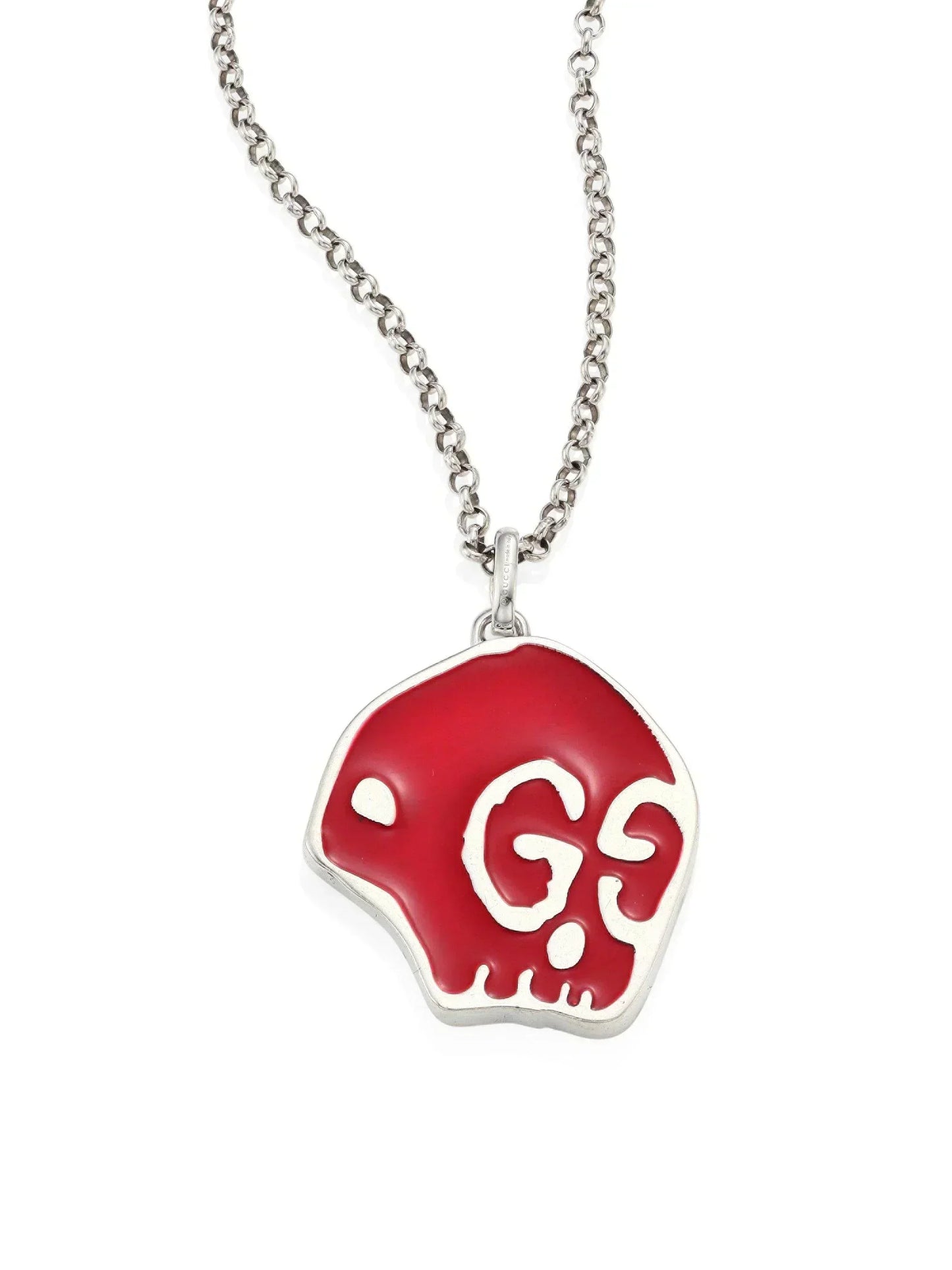 GUCCI GG SKULL RED ENAMEL NECKLACE