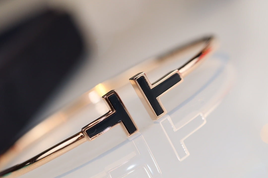 TIFFANY T BRACELET 1.8MM ONYX PINK GOLD