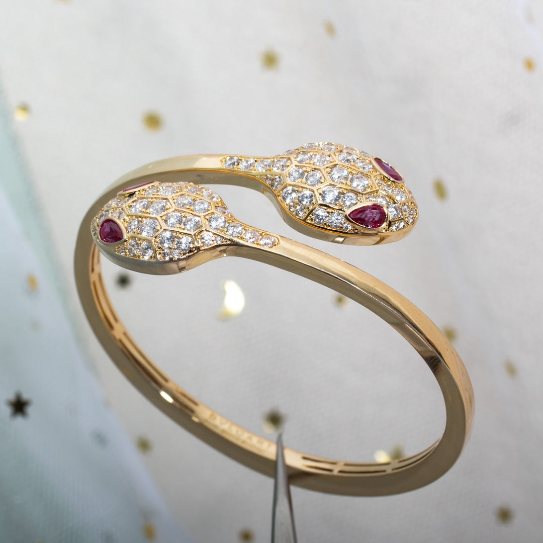 BVLGARI SERPENTI BRACELET PINK GOLD DIAMOND DOUBLE SNAKE