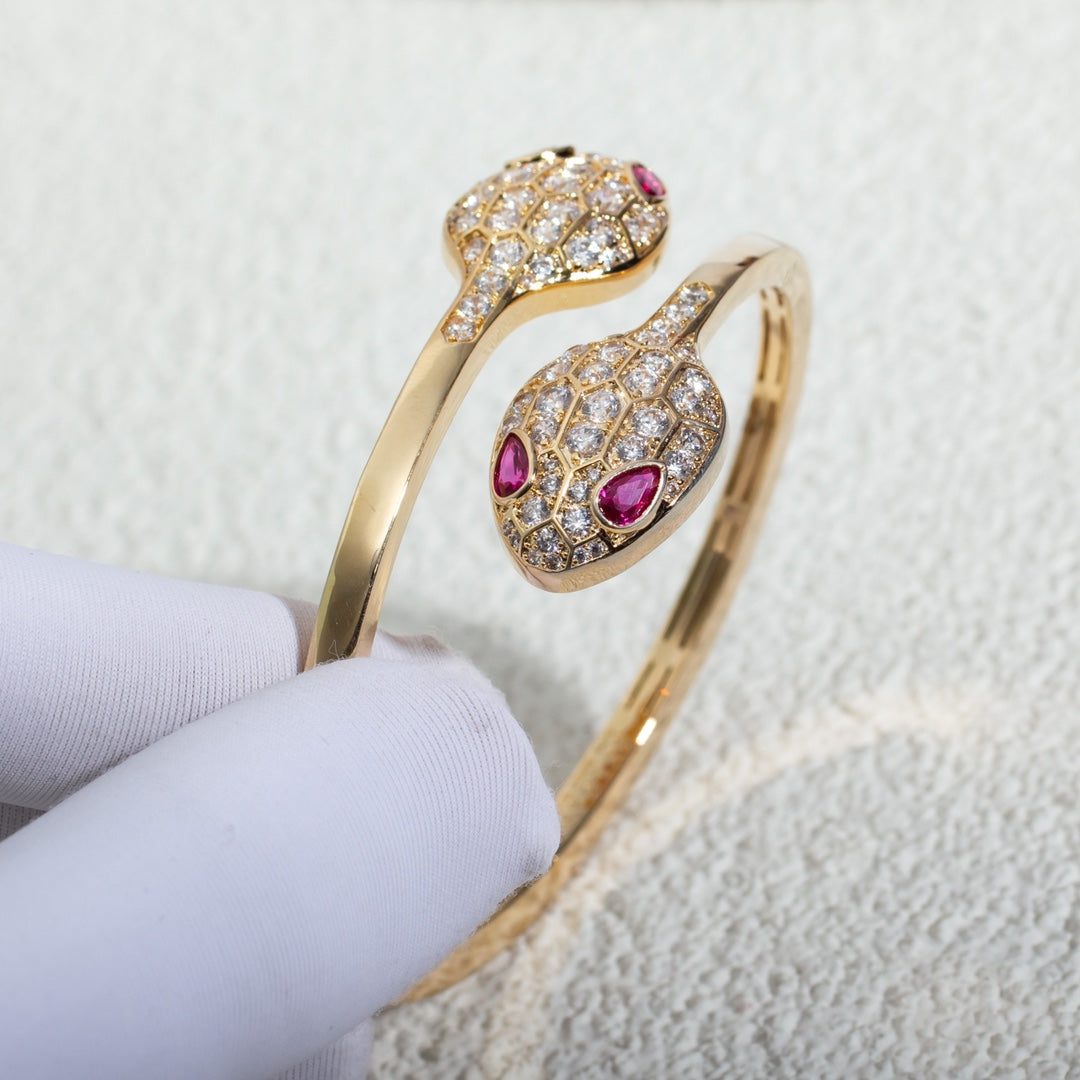 BVLGARI SERPENTI BRACELET PINK GOLD DIAMOND DOUBLE SNAKE