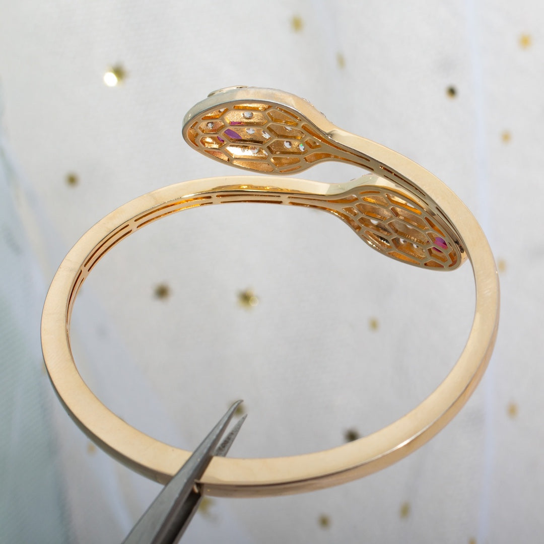 BVLGARI SERPENTI BRACELET PINK GOLD DIAMOND DOUBLE SNAKE