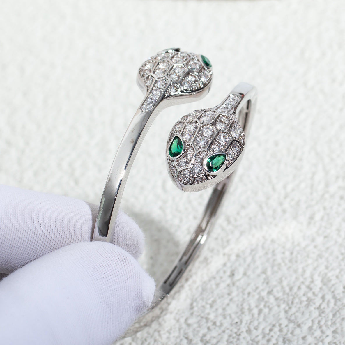 BVLGARI SERPENTI BRACELET SILVER MALACHITE DIAMOND DOUBLE SNAKE