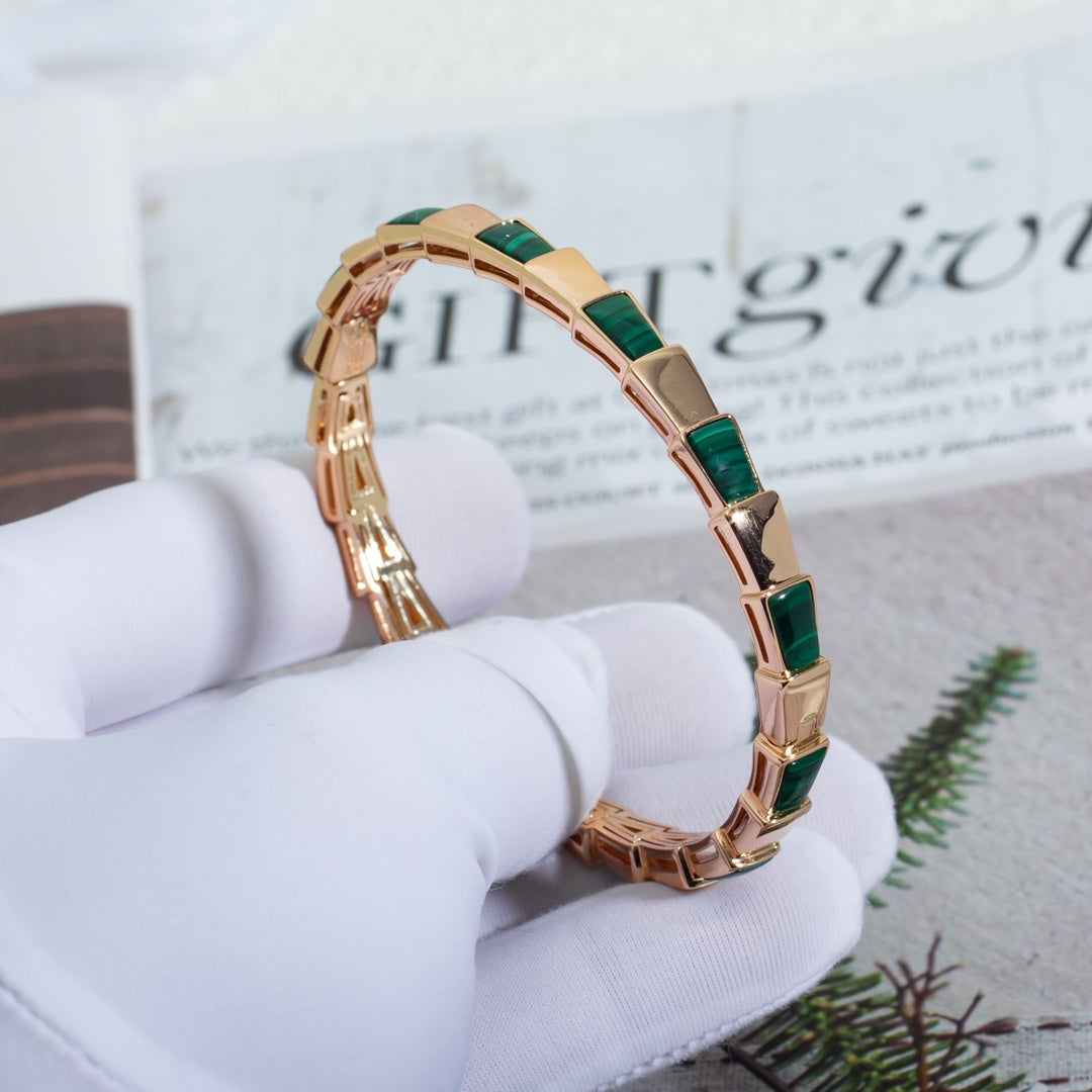 BVLGARI SERPENTI BRACELET PINK GOLD MALACHITE