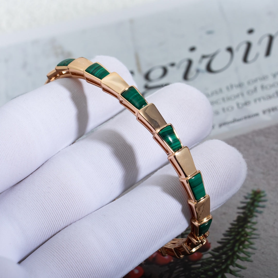 BVLGARI SERPENTI BRACELET PINK GOLD MALACHITE