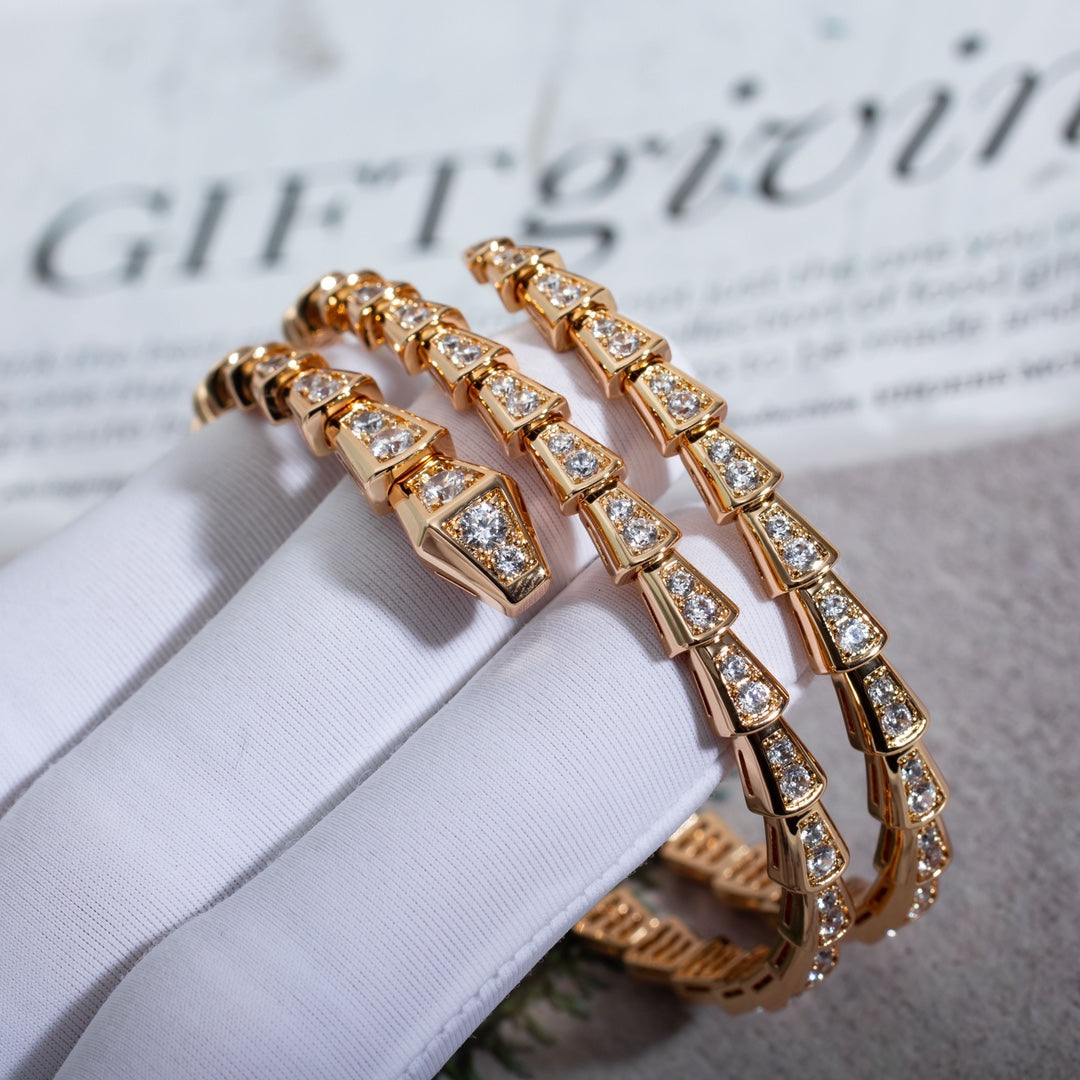 BVLGARI SERPENTI BRACELET PINK GOLD DIAMOND DOUBLE ROW