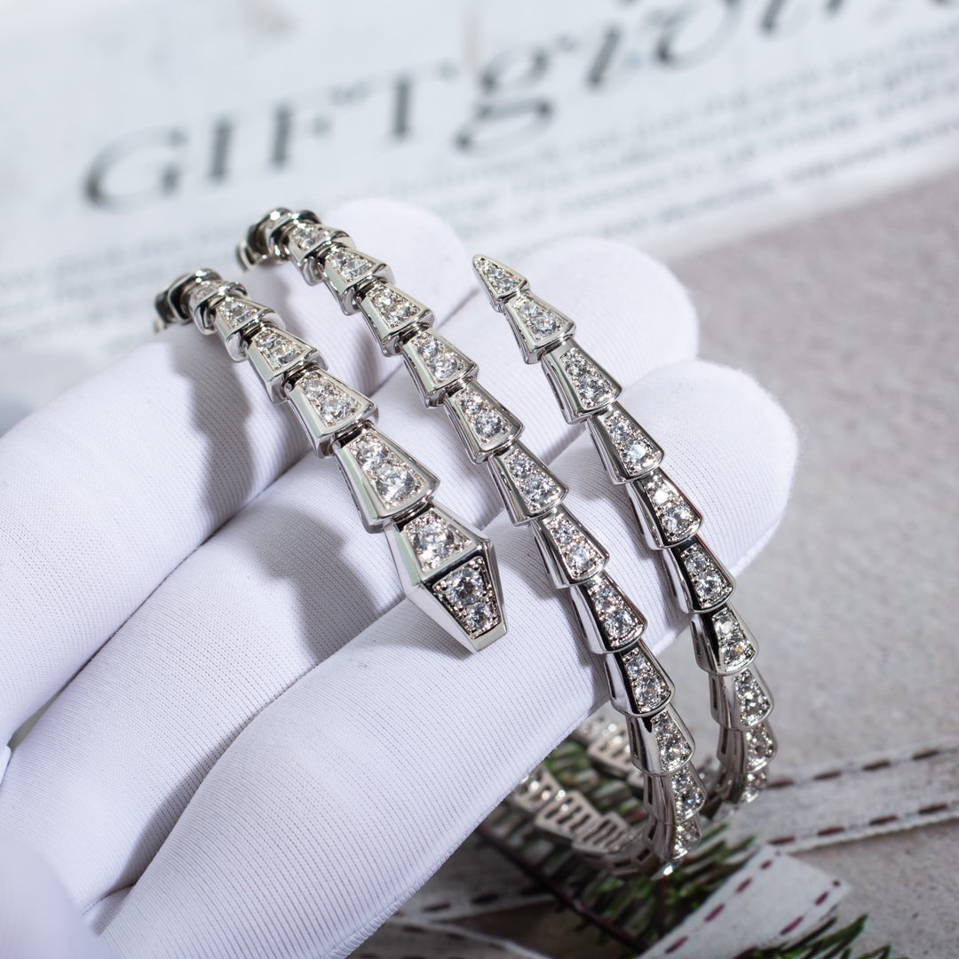BVLGARI SERPENTI BRACELET SILVER DIAMOND DOUBLE ROW