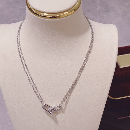TIFFANY HARDWEAR DOUBLE LINK PEDANT SILVER DIAMOND NECKLACE