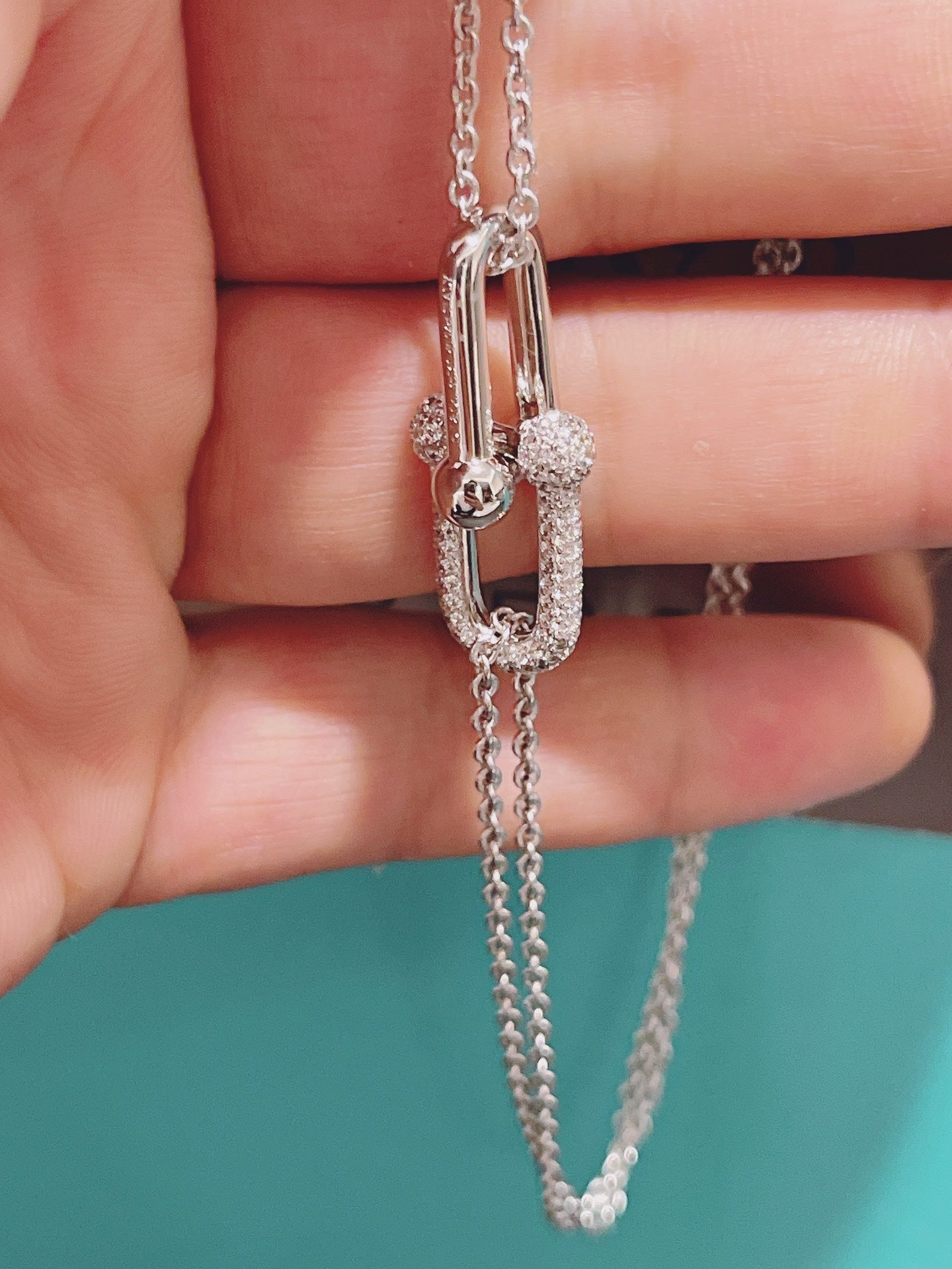 TIFFANY HARDWEAR DOUBLE LINK PEDANT SILVER DIAMOND NECKLACE