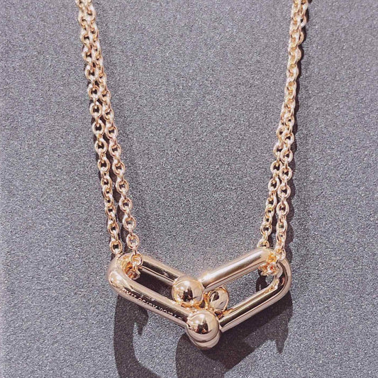 TIFFANY HARDWEAR DOUBLE LINK PEDANT PINK GOLD NECKLACE