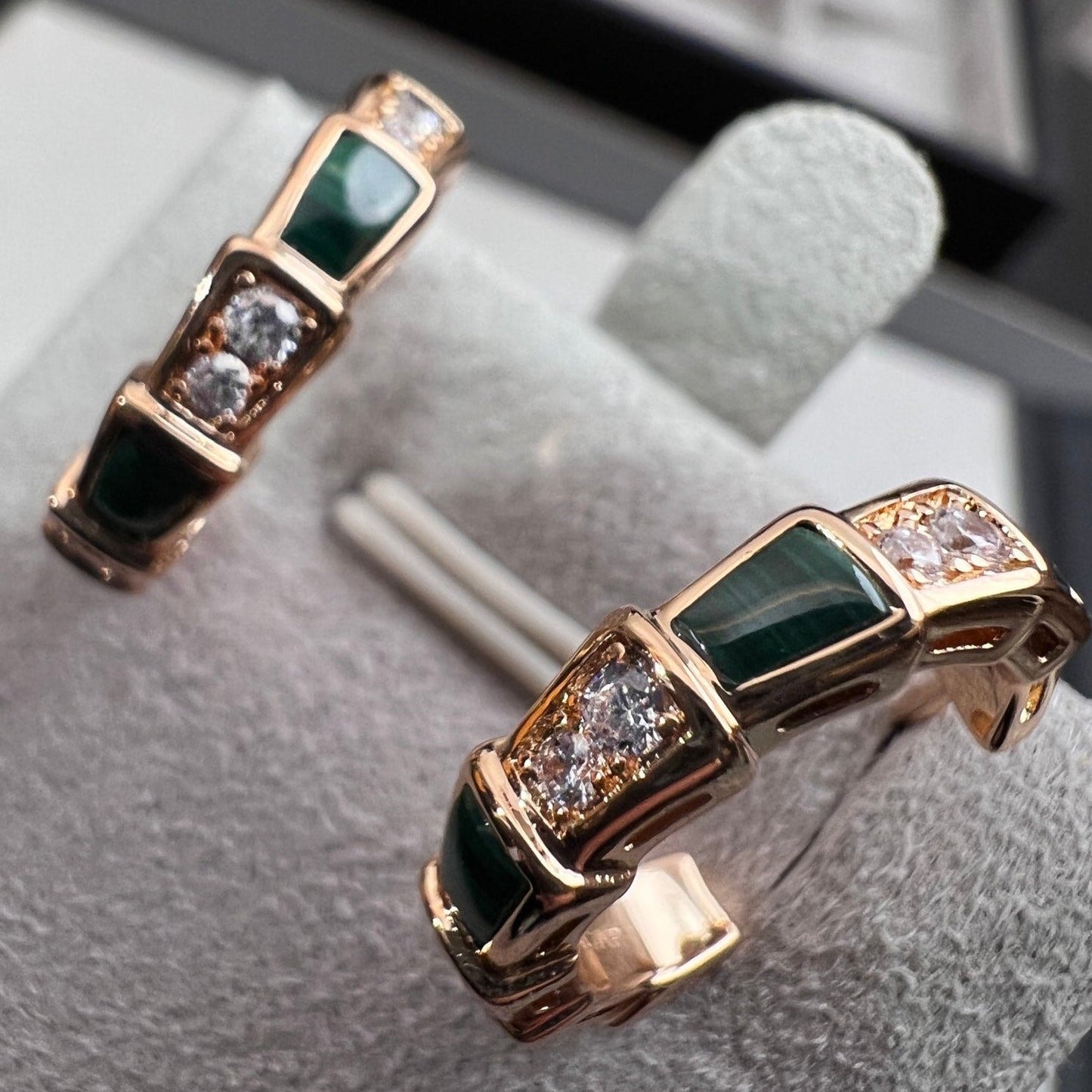 BVLGARI SERPENTI MALACHITE PINK GOLD EARRINGS