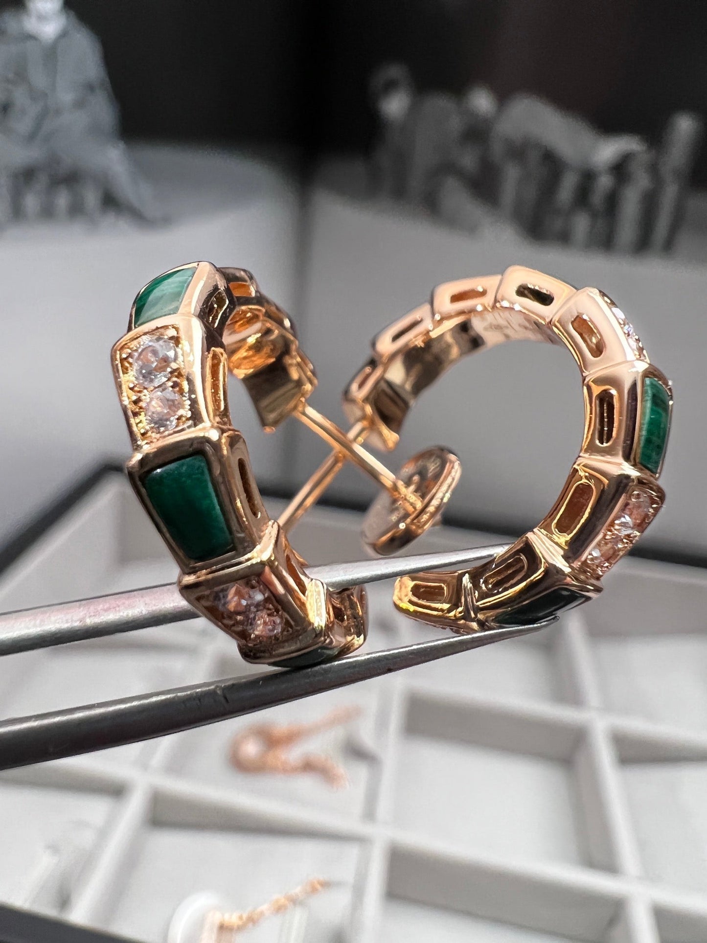 BVLGARI SERPENTI MALACHITE PINK GOLD EARRINGS