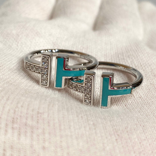 TIFFANY T WIRE TURQUOISE DIAMOND RING SILVER